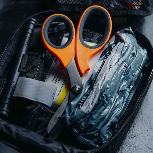 XShear 7.5” Heavy Duty Trauma Shears. Orange & Black Handles, Black Titanium Coated Stainless Steel Blades, For the Professional Emergency Provider