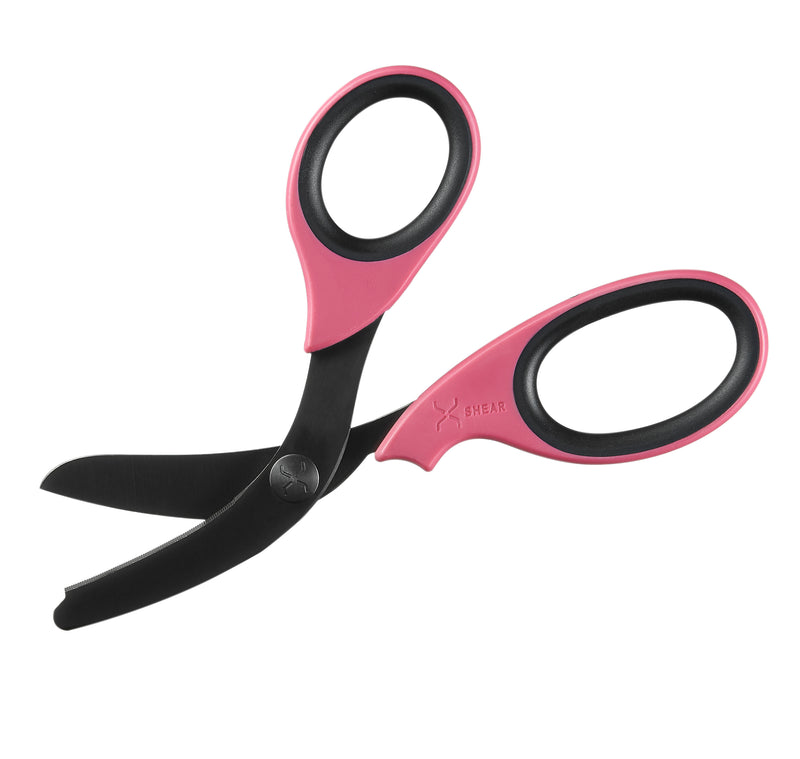 Load image into Gallery viewer, XShear 7.5” Heavy Duty Trauma Shears. Pink &amp; Black Handles, Black Titanium Coated Stainless Steel Blades, For the Professional Emergency Provider
