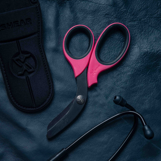 XShear 7.5” Heavy Duty Trauma Shears. Pink & Black Handles, Black Titanium Coated Stainless Steel Blades, For the Professional Emergency Provider