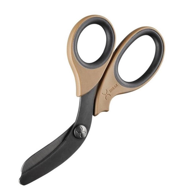 Load image into Gallery viewer, XShear 7.5” Heavy Duty Trauma Shears. Coyote Brown &amp; Black Handles, Black Titanium Coated Stainless Steel Blades, For Professional Emergency Providers
